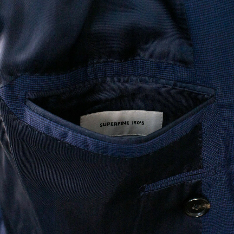 Drop 8 Houndstooth Wool Double Breasted Suit - Blue