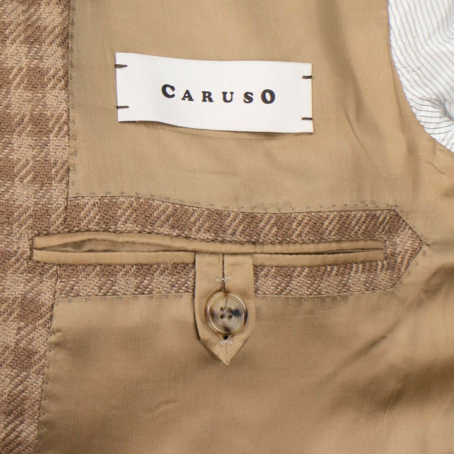 Drop 8 Check Camel Hair 3 Roll 2 Button Sport Coat - Brown
