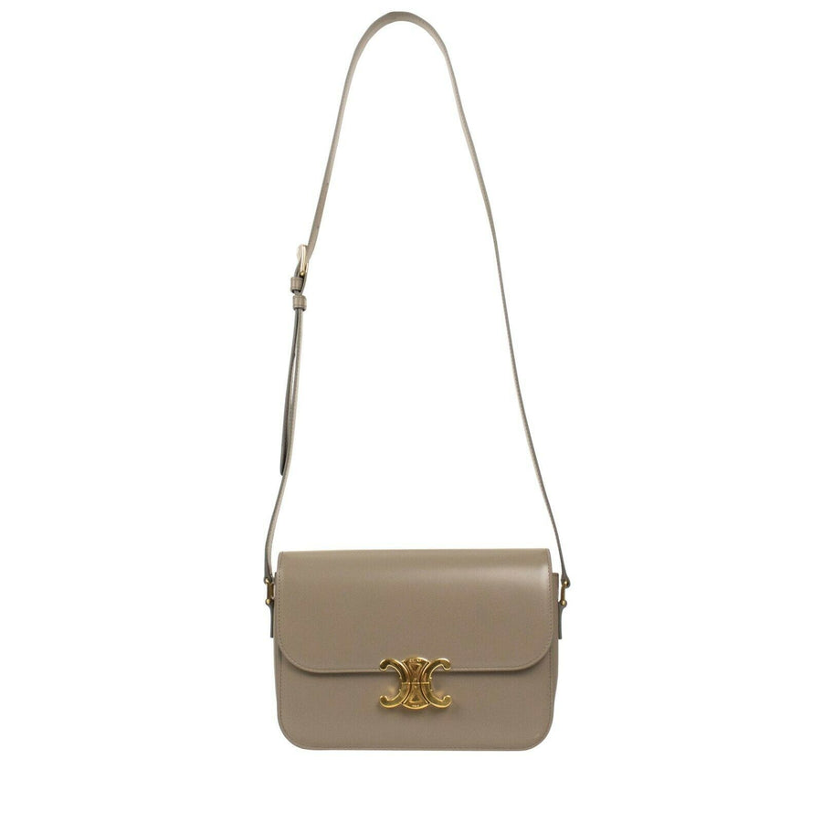 Shiny Calfskin Leather Medium Triomphe Cross Body Bag - Pebble