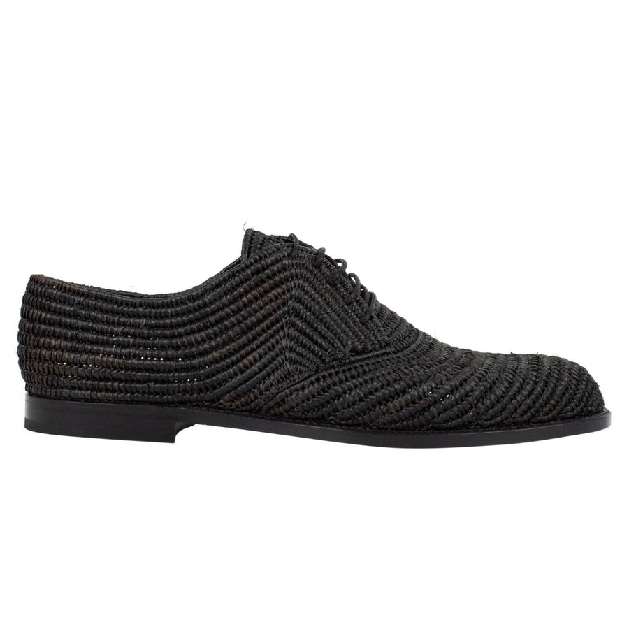 Patterned Raffia Lace Up Oxfords - Black