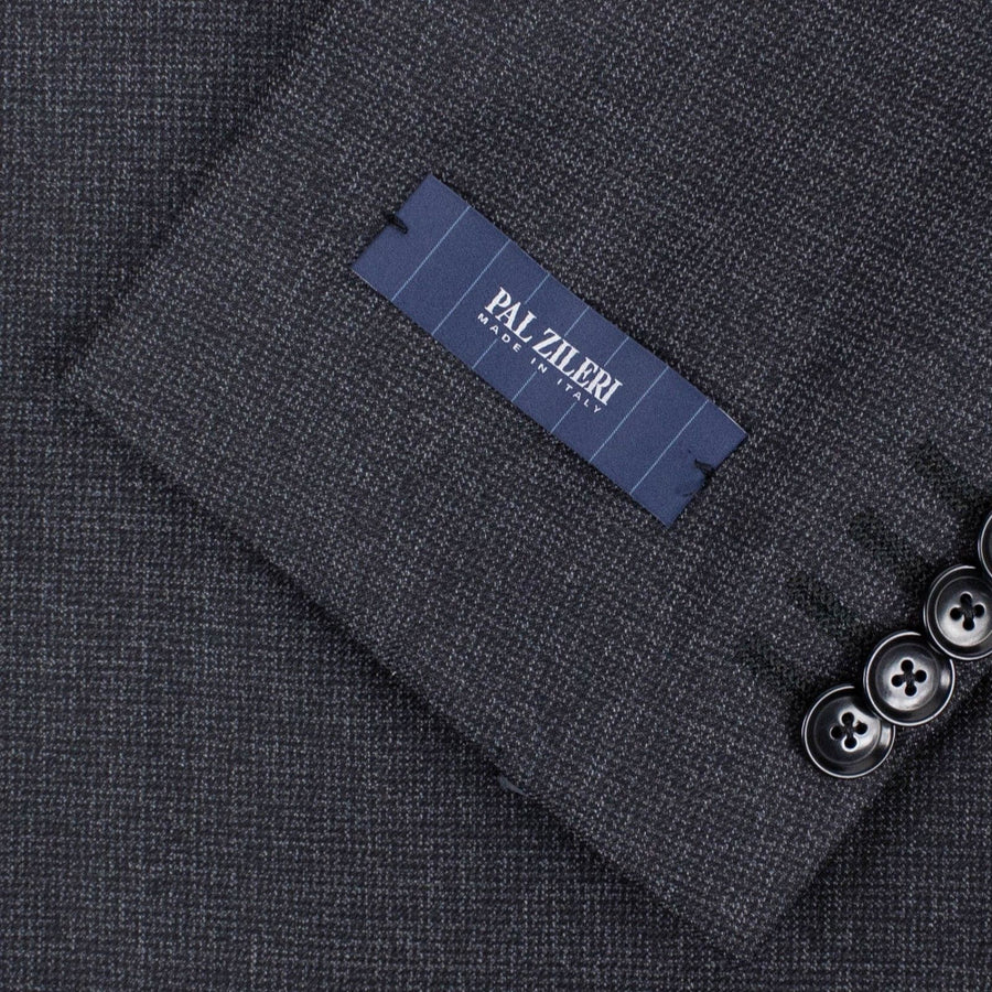 Micro Houndstooth Wool Two Button Suit - Charcoal Gray