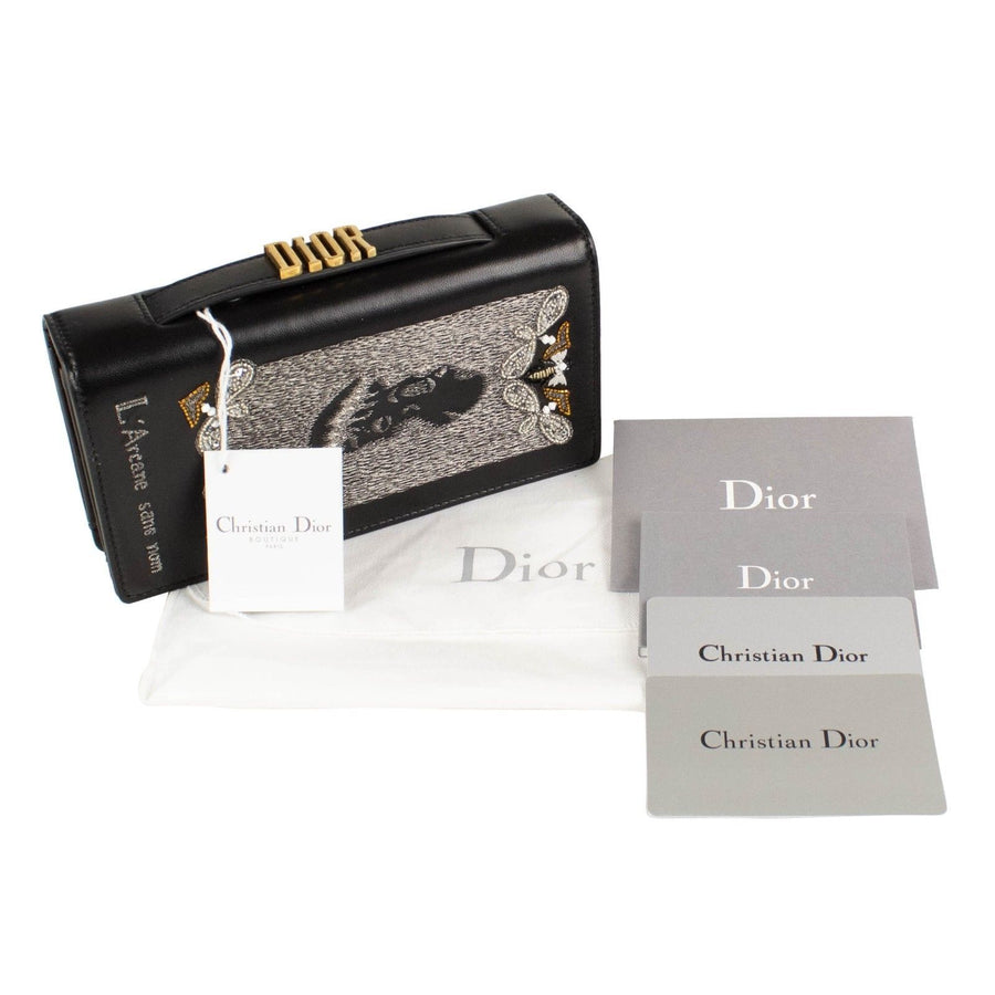 Dior Death Leather Embroidered Beaded Clutch Bag - Black