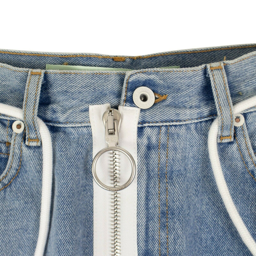 Asymmetric Hi-Low Bleached Denim Ruffle Skirt - Blue