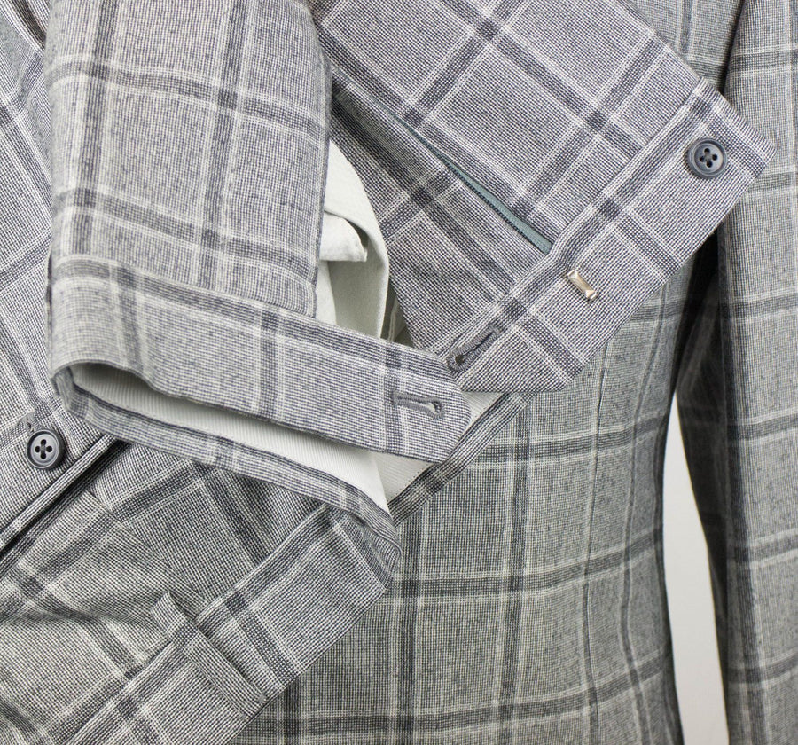 Windowpane Wool Super 160's 2 Button Suit - Gray