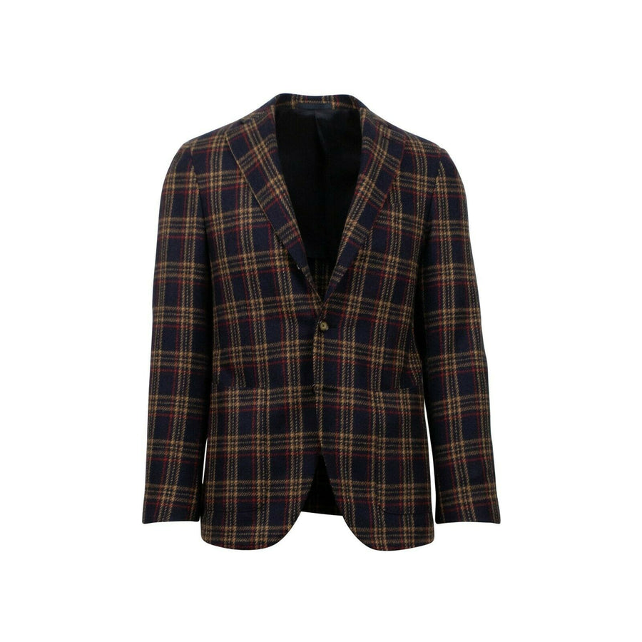Drop 7 Plaid 3 Roll 2 Button Wool Sport Coat - Navy Blue