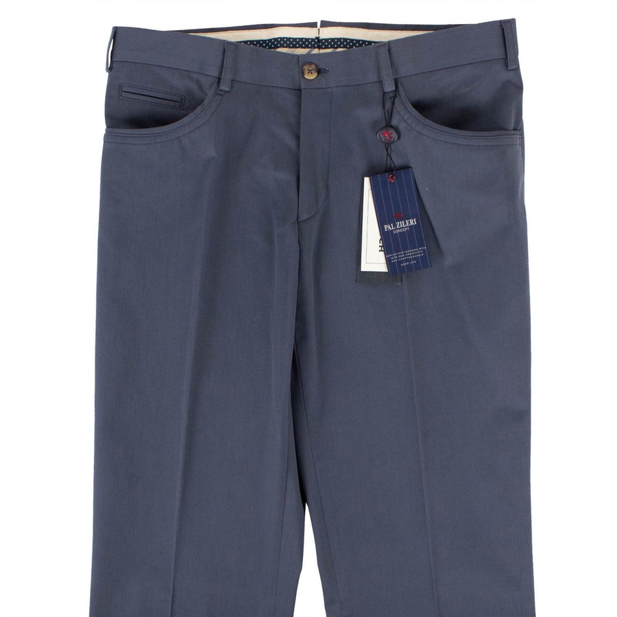 Blue Cotton Blend Dress Pants
