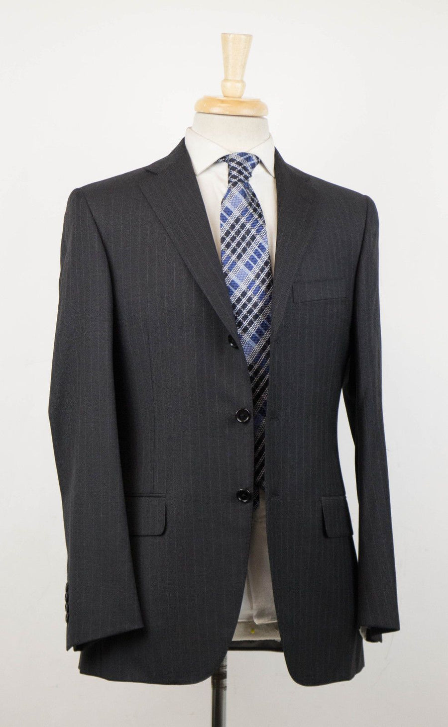 Striped Wool 3/2 Button Suit - Gray