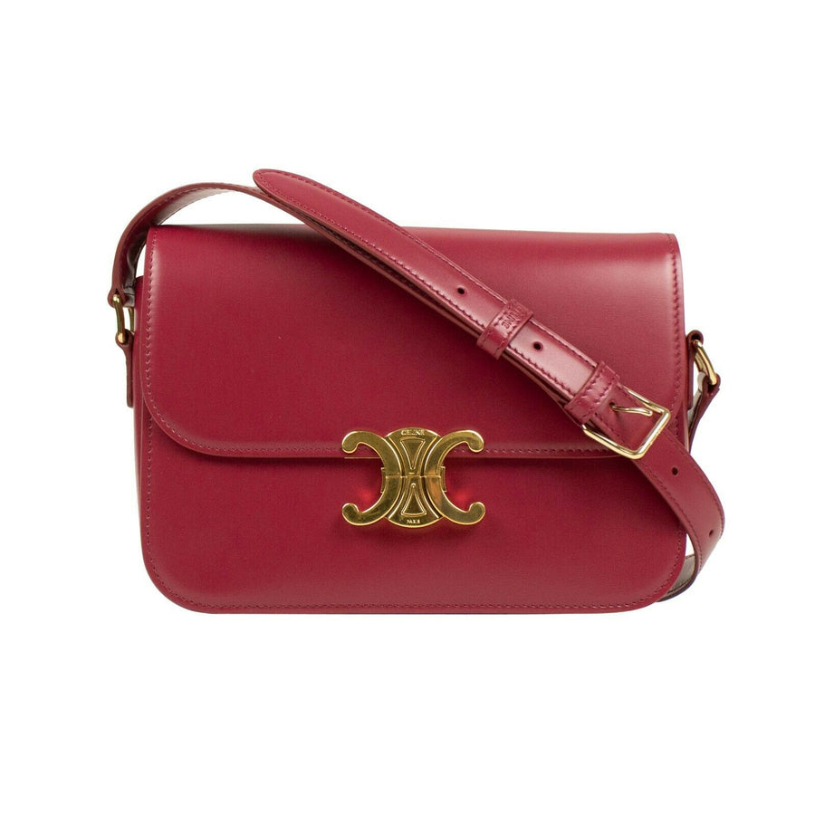 Shiny Calfskin Leather Medium Triomphe Cross Body Bag - Raspberry