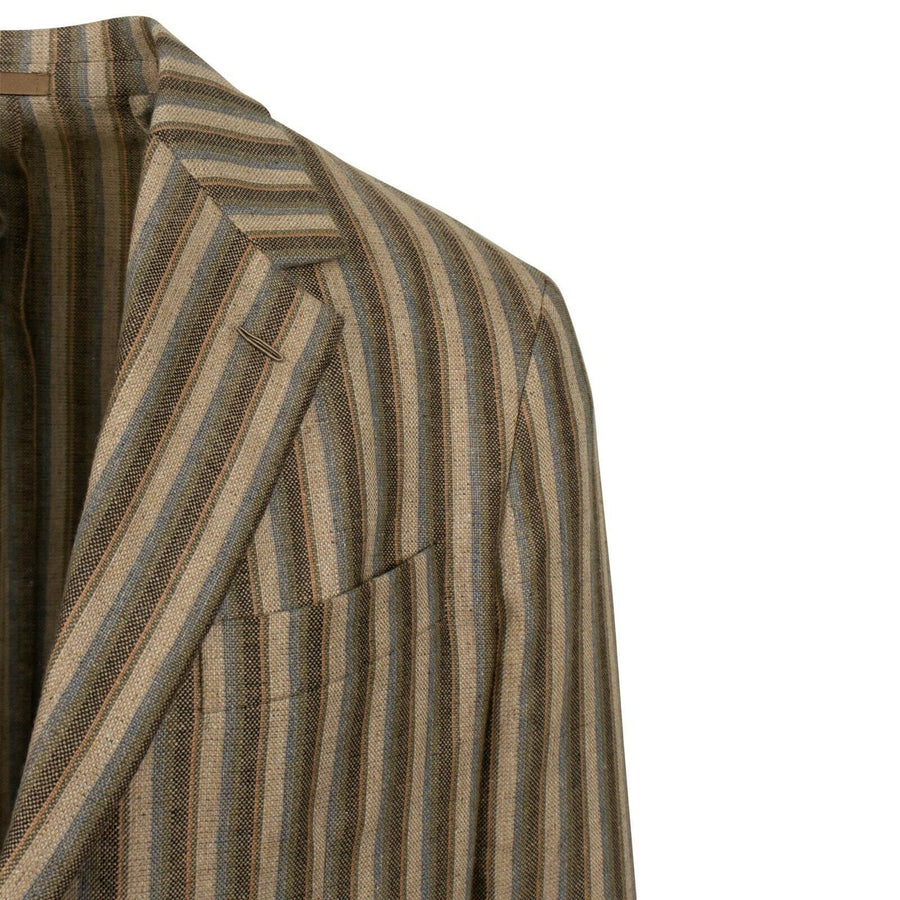 Striped 3 Roll 2 Button Silk Blend Sport Coat - Brown