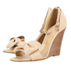 Leather Bow Ankle Strap Wedges - Beige