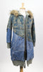 Camo Nylon Vintage Denim Puffy Hooded Parka Coat - Blue / Green
