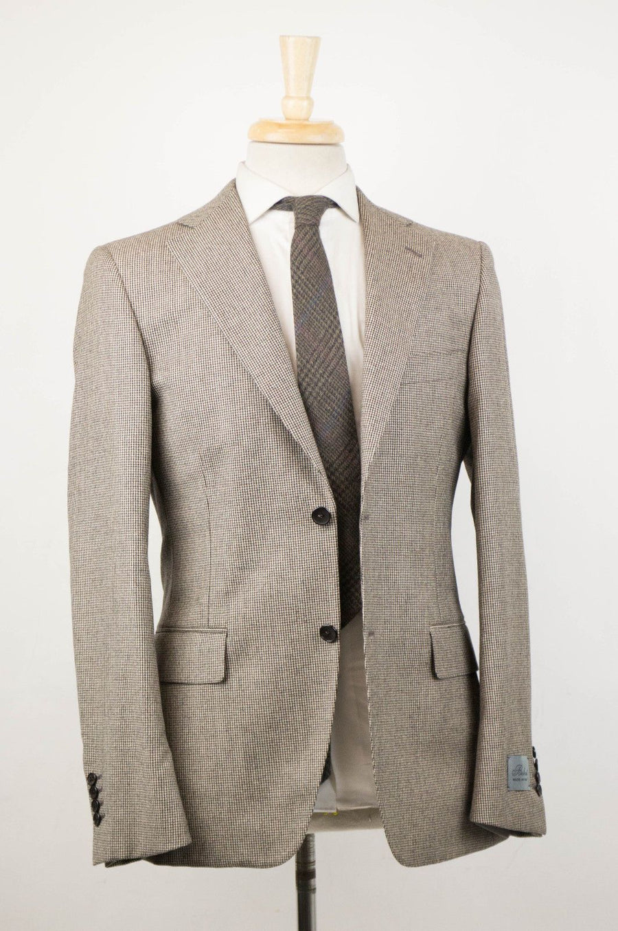 Houndstooth Wool 2 Button Suit - Brown