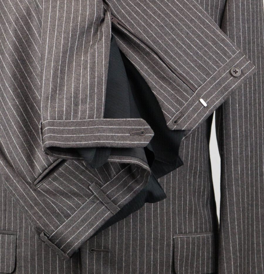 Striped Wool 2 Button Suit - Brown