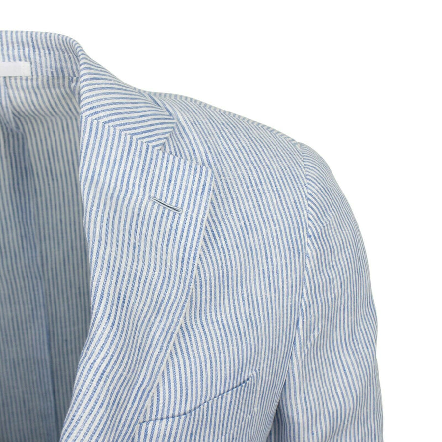 Drop 8 Striped 3 Roll 2 Button Linen Sport Coat - Light Blue