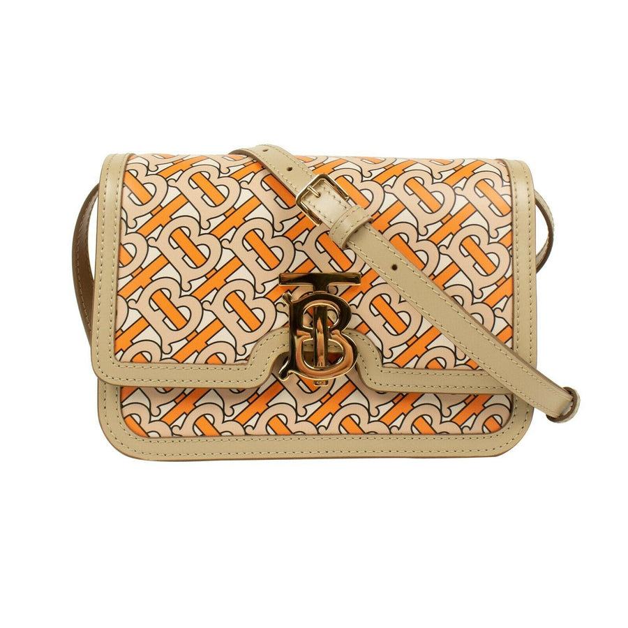 Leather 'TB' Monogram Print Shoulder Bag - Orange