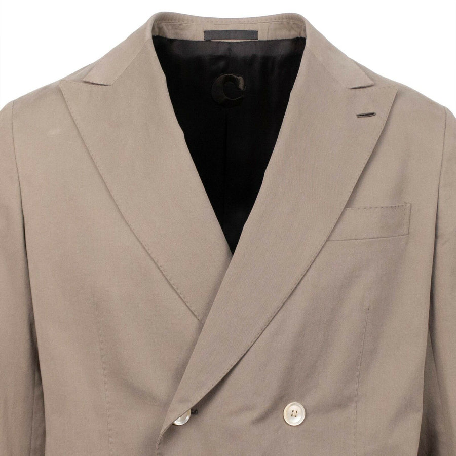 Drop 8 Cotton Blend Double Breasted Slim Fit Suit - Tan