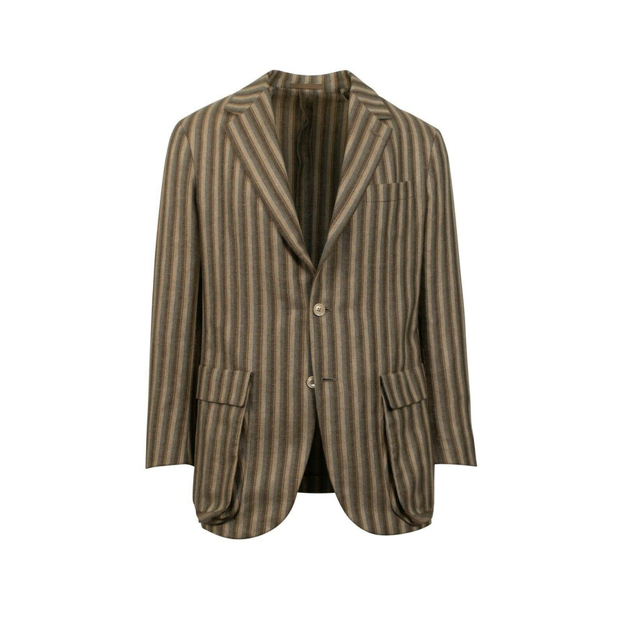 Striped 3 Roll 2 Button Silk Blend Sport Coat - Brown