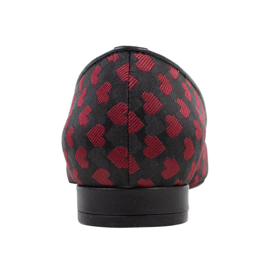 Fabric Printed Hearts Loafer Flats - Red / Black