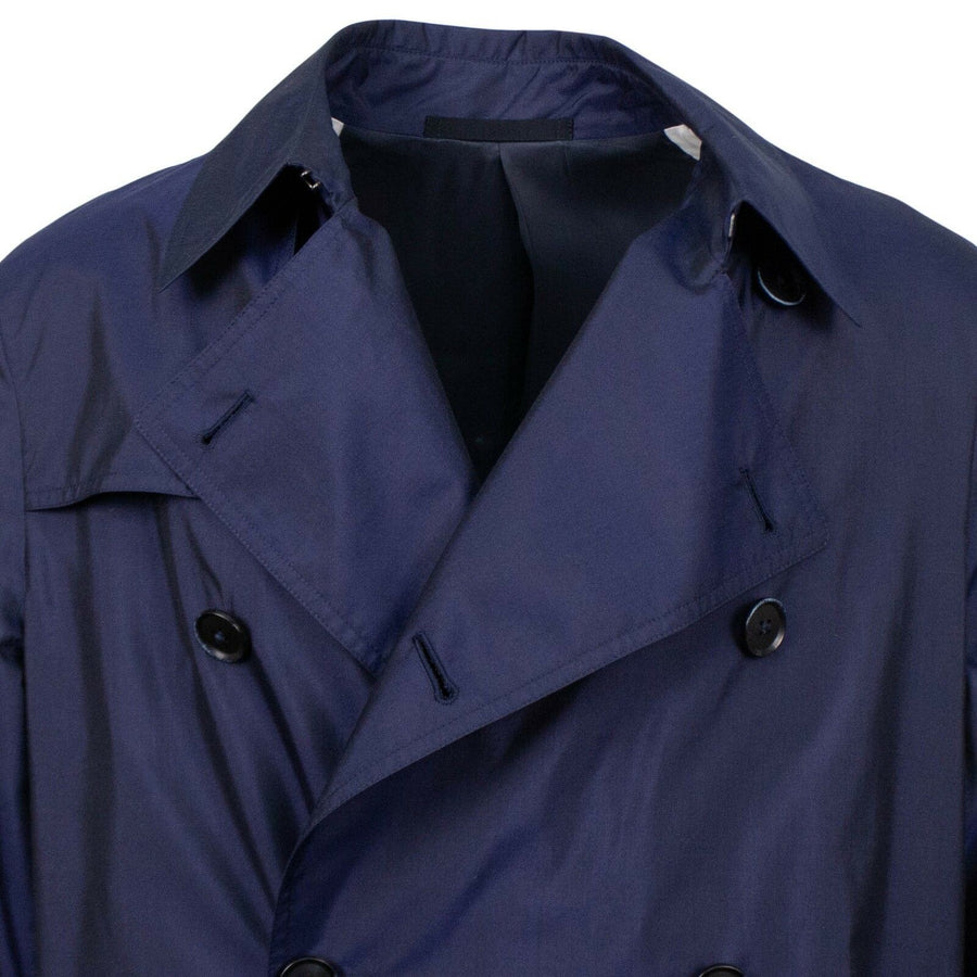 Silk Double Breasted Trench Coat - Navy Blue