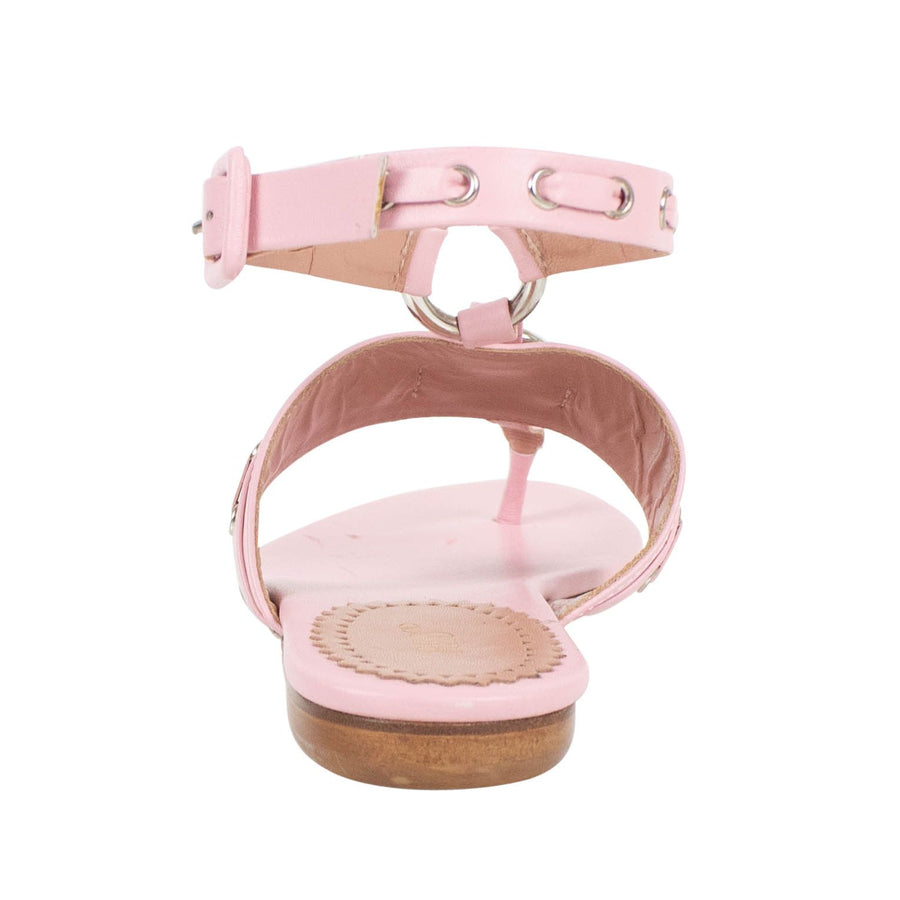 Pink Ankle Strap Leather Sandals