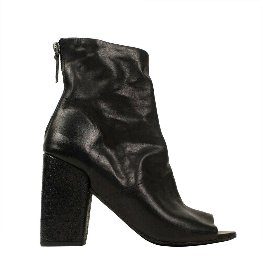 Open Toe Leather Ankle Boots - Black