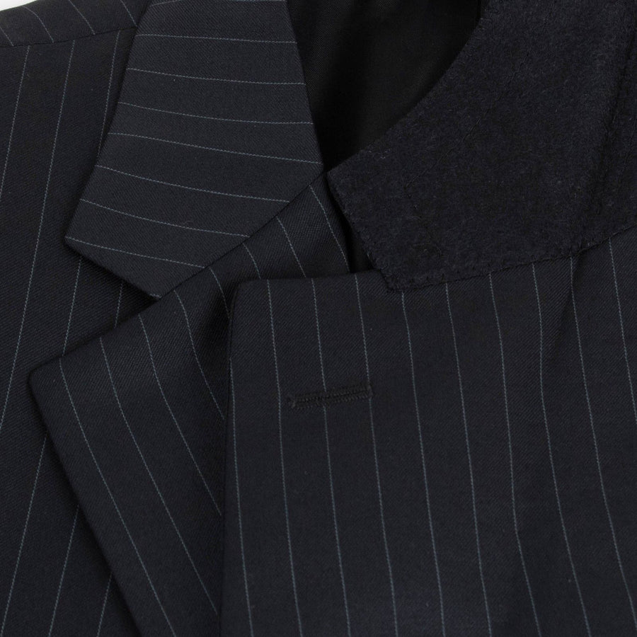 Pin Striped Wool Three Button Suit - Black