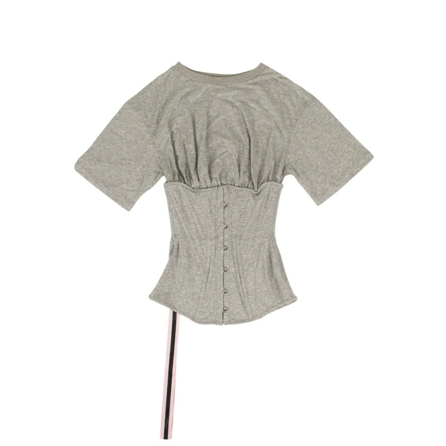 Cotton Corset Bodice Short Sleeve Top - Gray