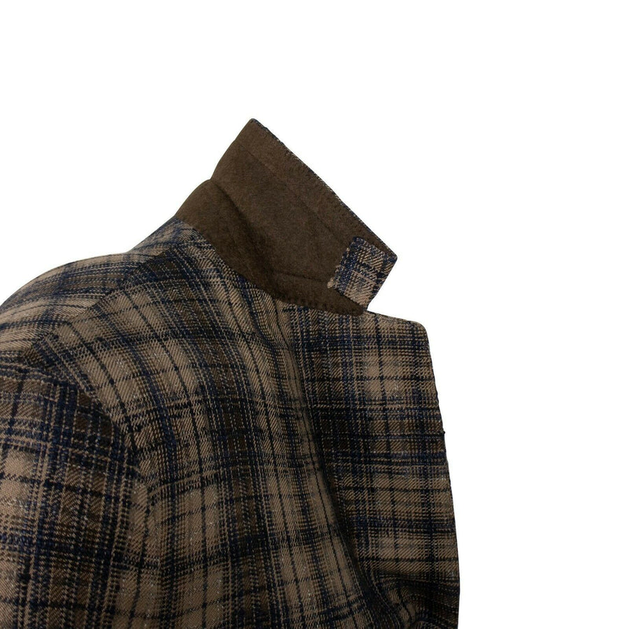 Drop 8 Plaid Two Button Silk Blend Sport Coat - Brown