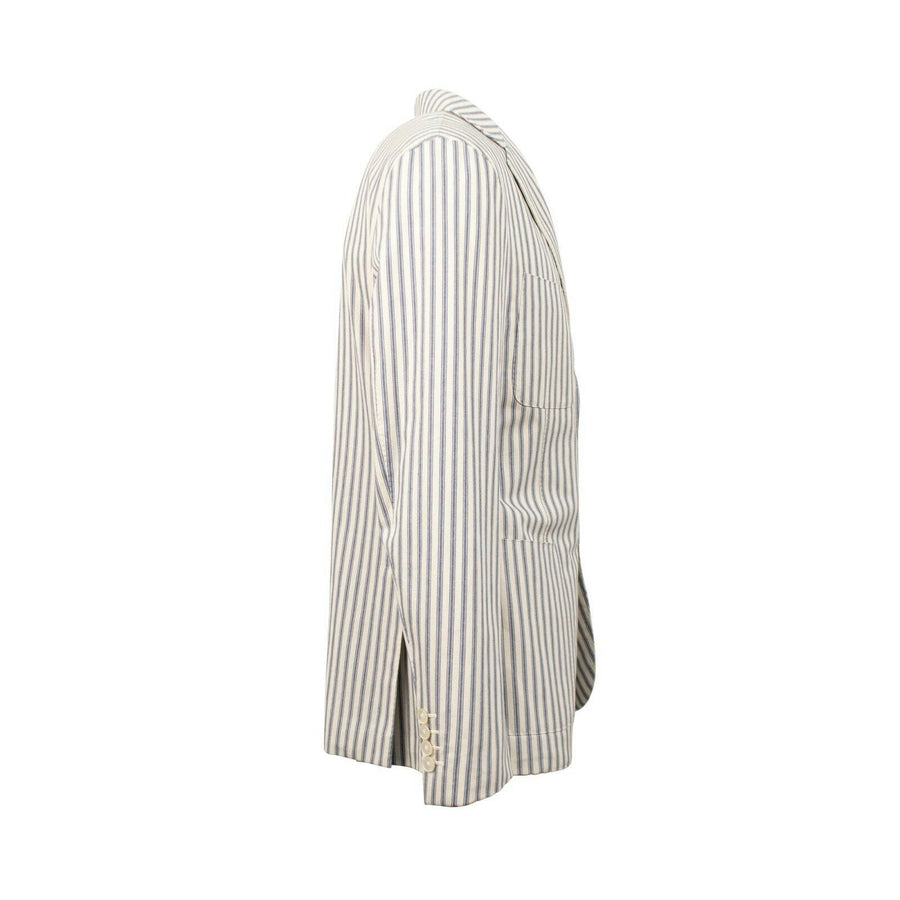Drop 8 Striped Cotton 3 Roll 2 Button Sport Coat - Beige