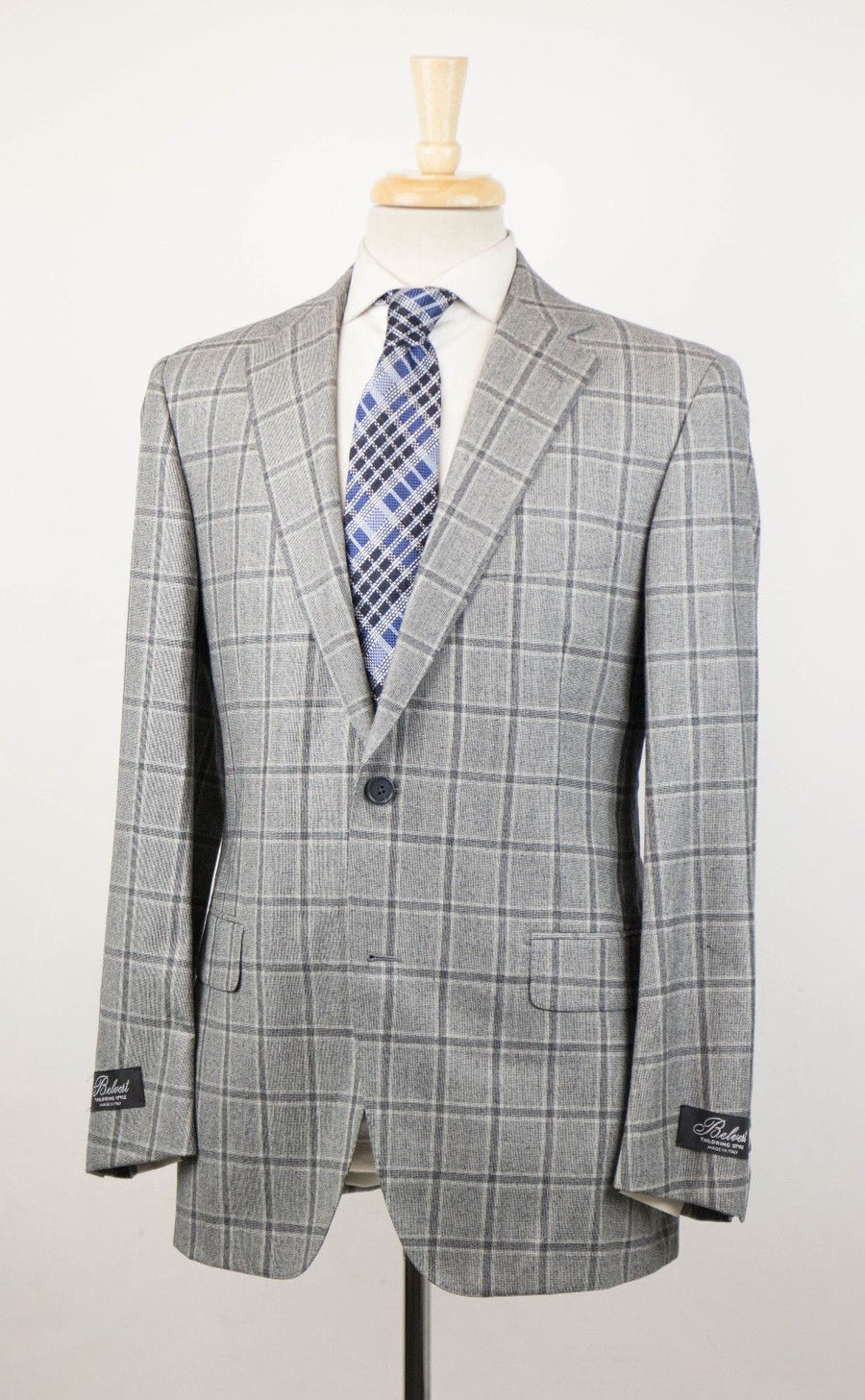 Windowpane Wool Super 160's 2 Button Suit - Gray
