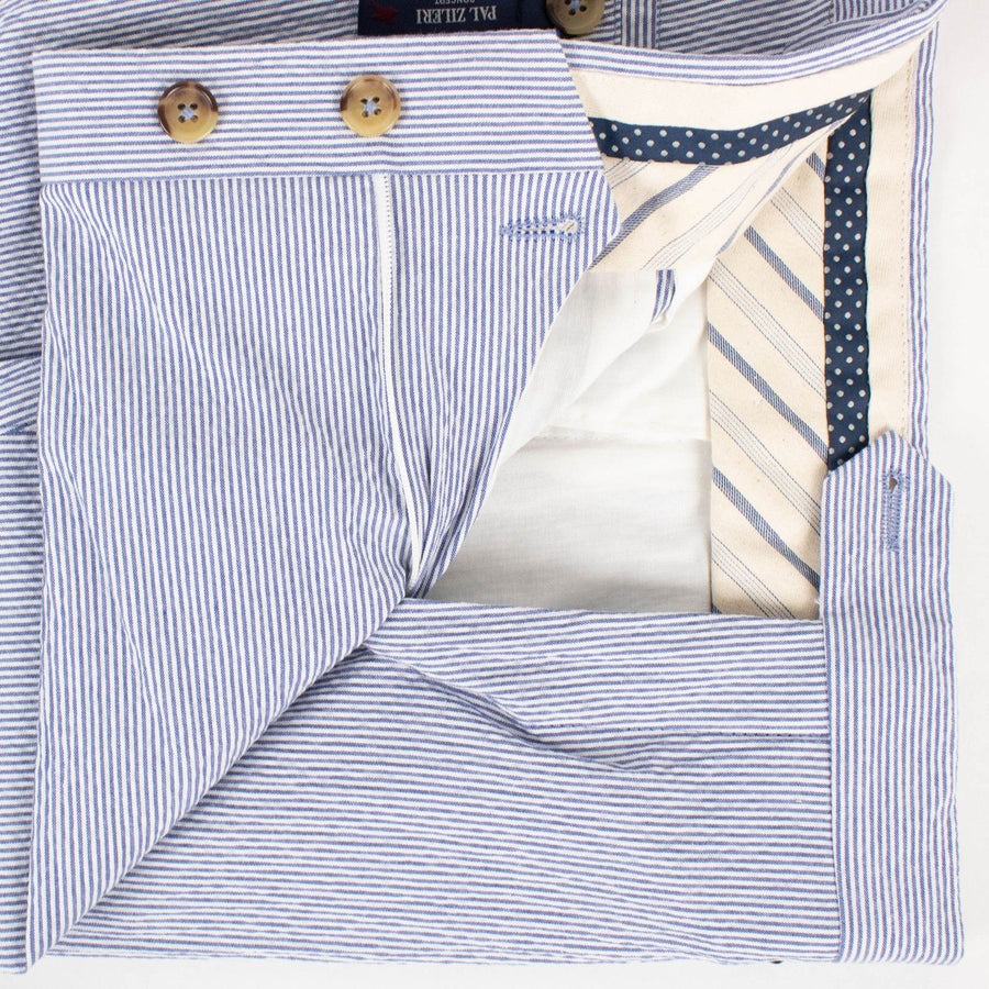 Blue Pinstripe Cotton Blend Dress Pants