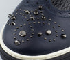 Leather and Houndstooth Fabric Studded Lace Up Oxford - Navy