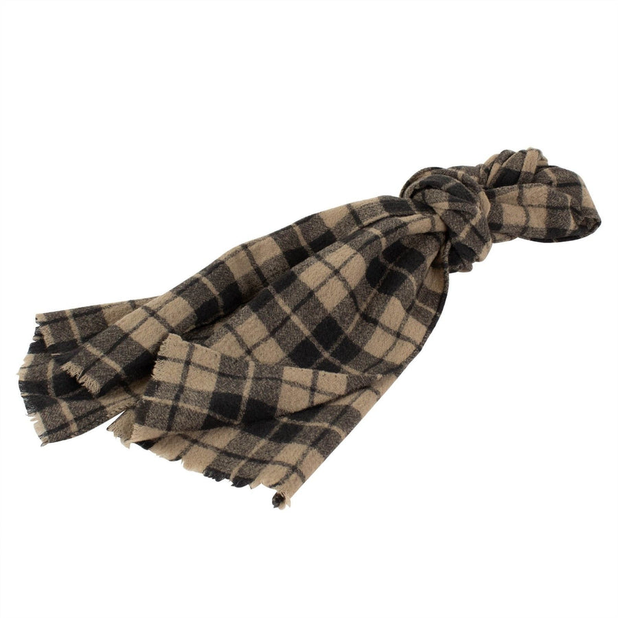 Luxurious Men's Beige Plaid 100% Wool Scarf