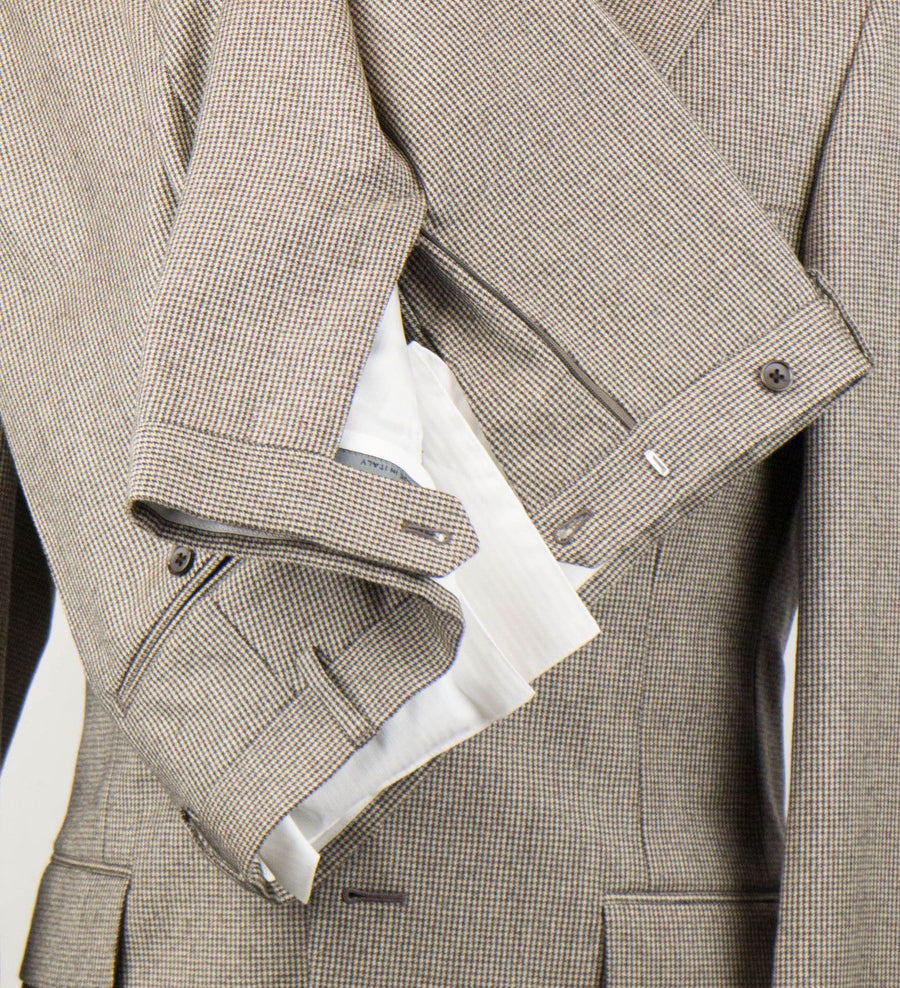 Houndstooth Wool 2 Button Suit - Brown