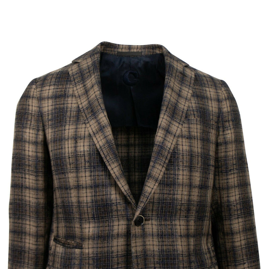 Drop 8 Plaid Two Button Silk Blend Sport Coat - Brown