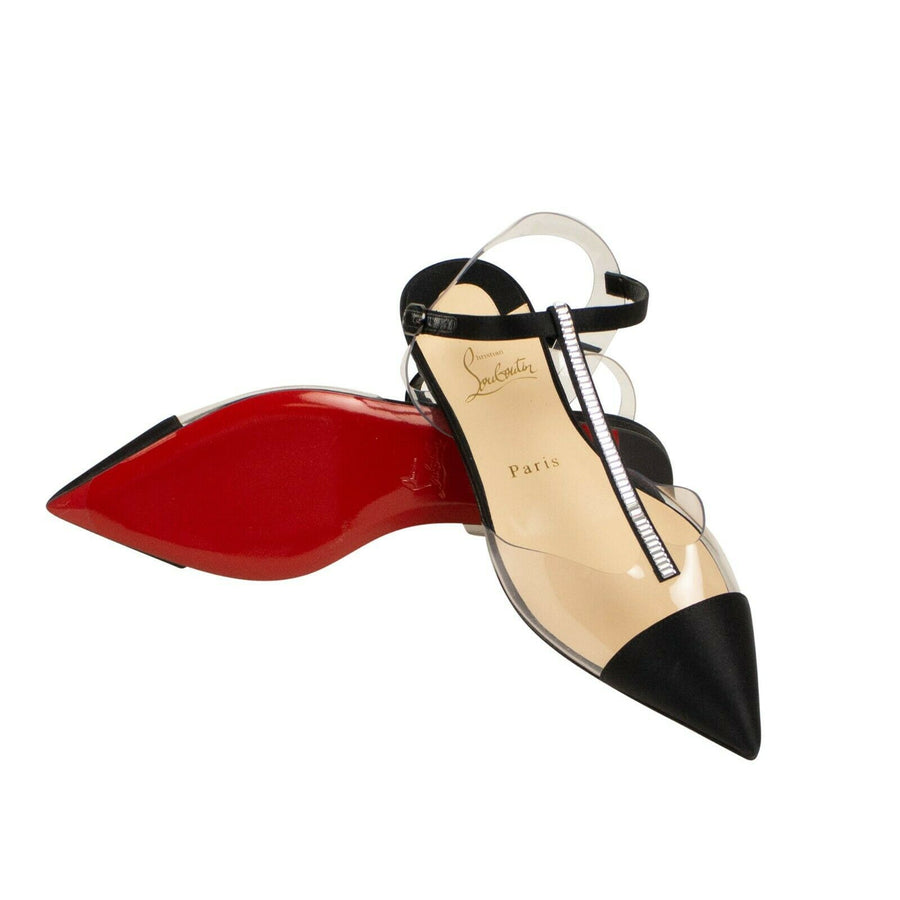Nosy Strass Satin/PVC Flats - Black