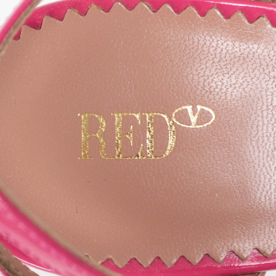 Leather Flower Ankle Strap Sandal Pumps - Pink / White