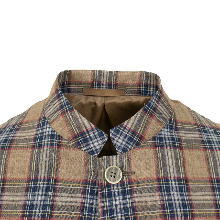 Drop 8 Plaid Button Down Linen Sport Coat - Brown