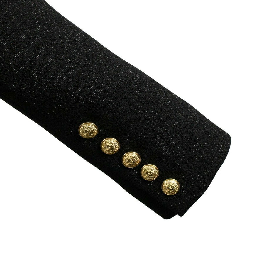 Metallic Wool Double Breasted Blazer - Black
