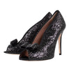 Glitter Peep Toe Bow Pumps - Black