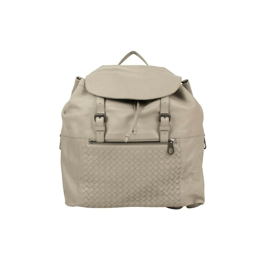 Leather 'Intrecciato' Backpack - Dark Cement