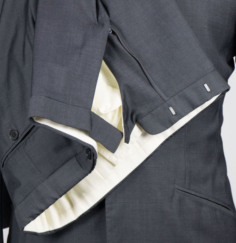 Wool Frock Coat-Style Suit - Charcoal Gray