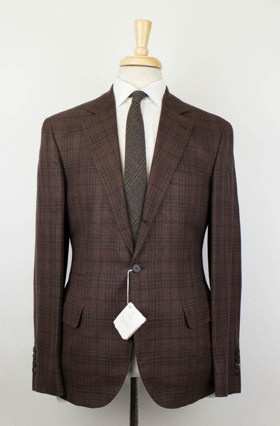 Tartan Plaid Wool Blend 3/2 Button Suit - Brown