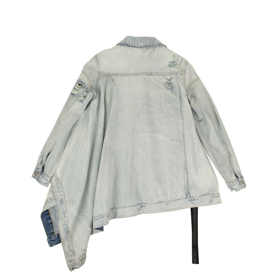Asymmetric Distressed Denim Jacket - Blue