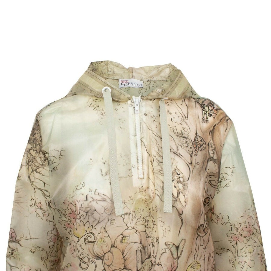 Printed Half Zip Up Rain Jacket  -  Ivory / Multi