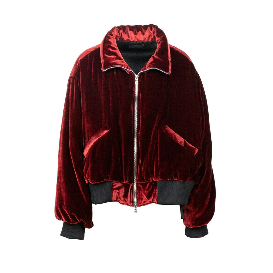 Velvet Puffer Bomber Jacket - Red