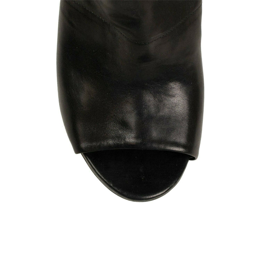 Open Toe Leather Ankle Boots - Black