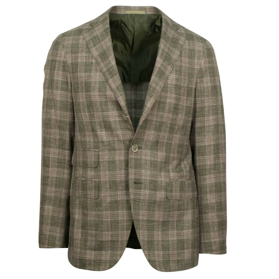 Drop 8 Plaid Wool Blend 3 Roll 2 Button Sport Coat - Beige