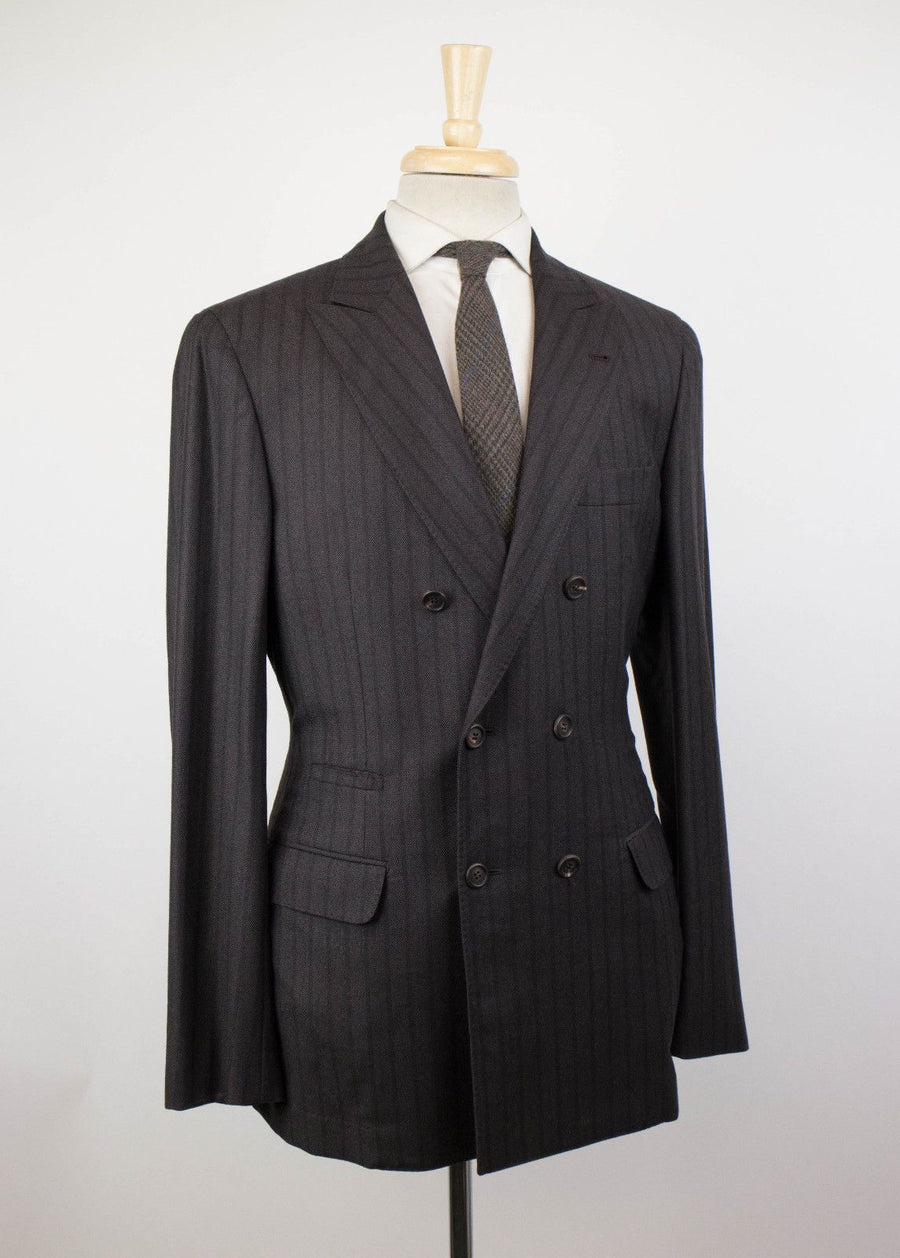 Cashmere Blend Striped Double Breasted Sport Coat - Brown