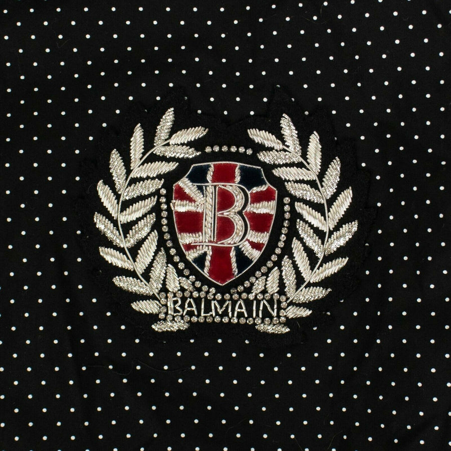 Cotton Polka Dot Logo Patch Button Shirt - Black